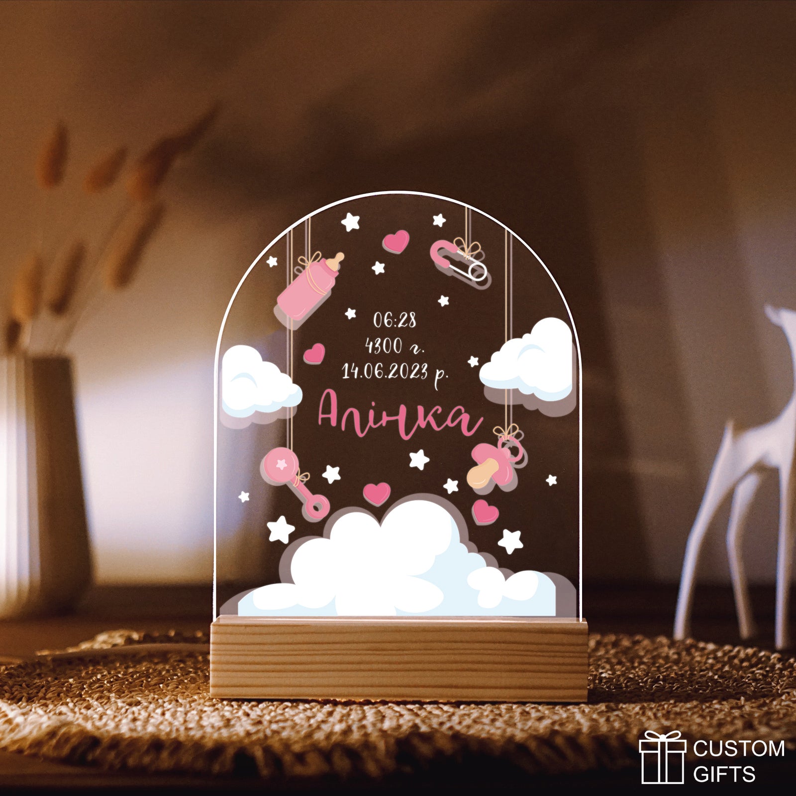 Кольоровий дитячий нічник з іменем - подарунок для дівчинки