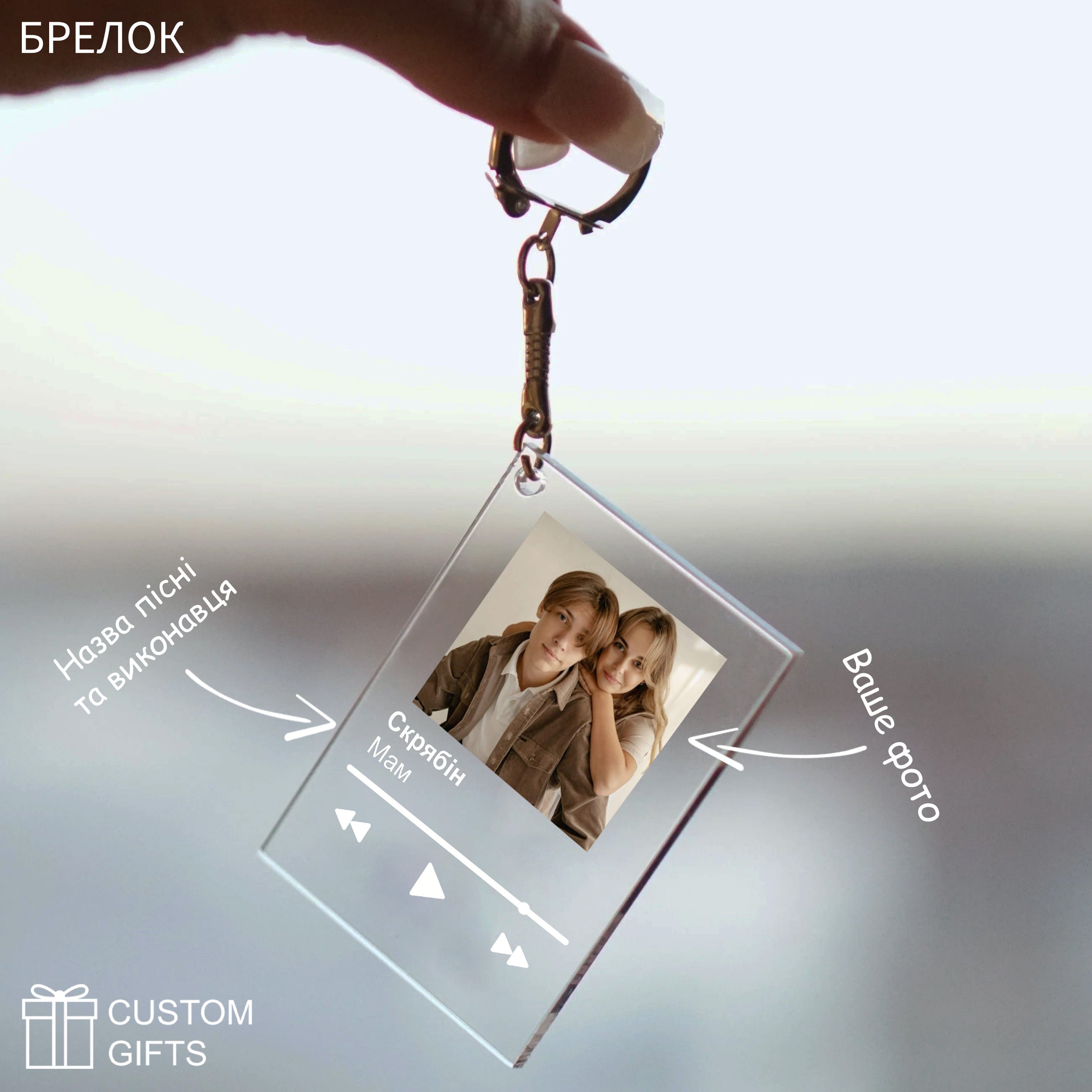 Брелок з акриловим постером, фото та піснею, ідеальний подарунок на останній дзвоник в стилі Apple Music.
