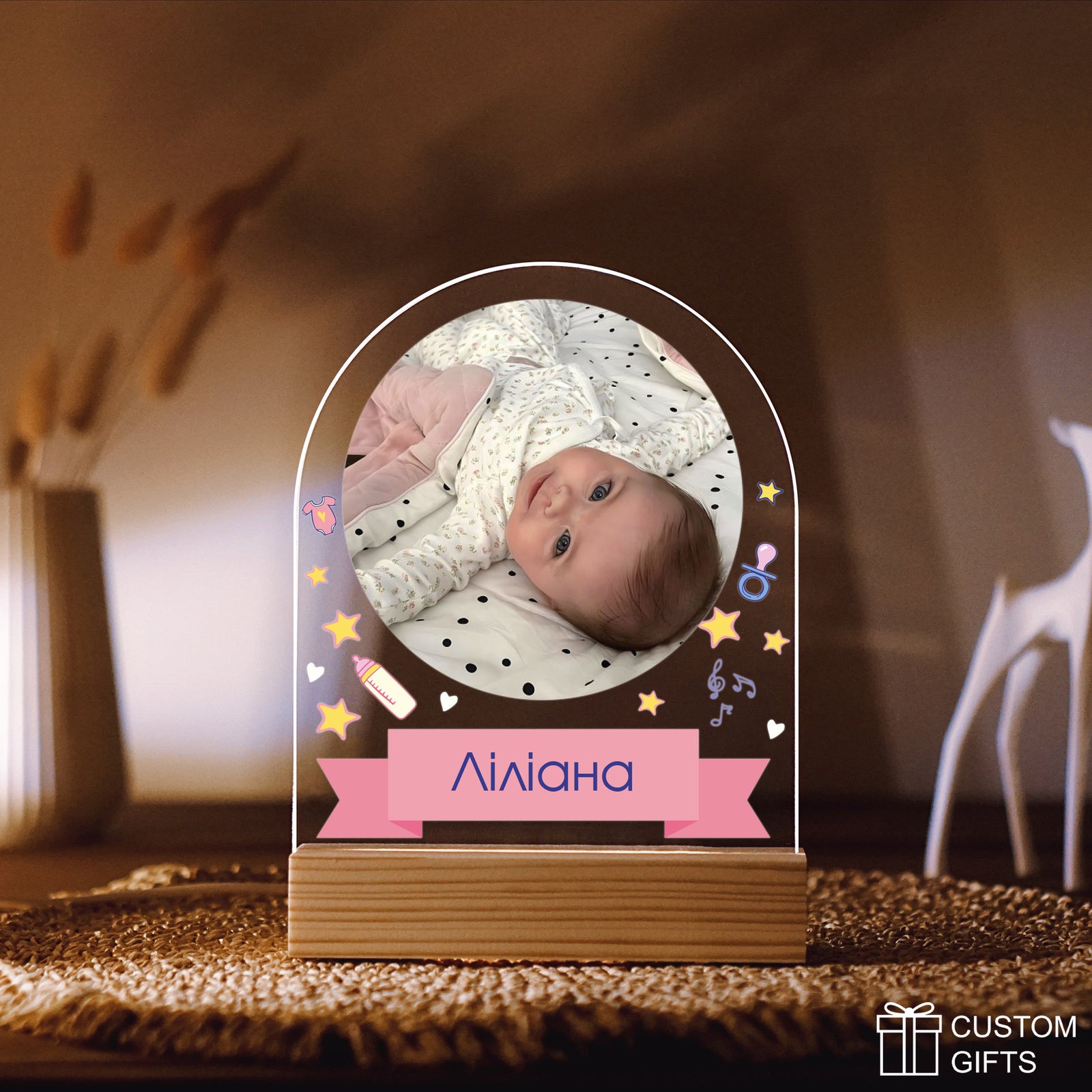 Іменний дитячий нічник з фото на подарунок для дівчинки