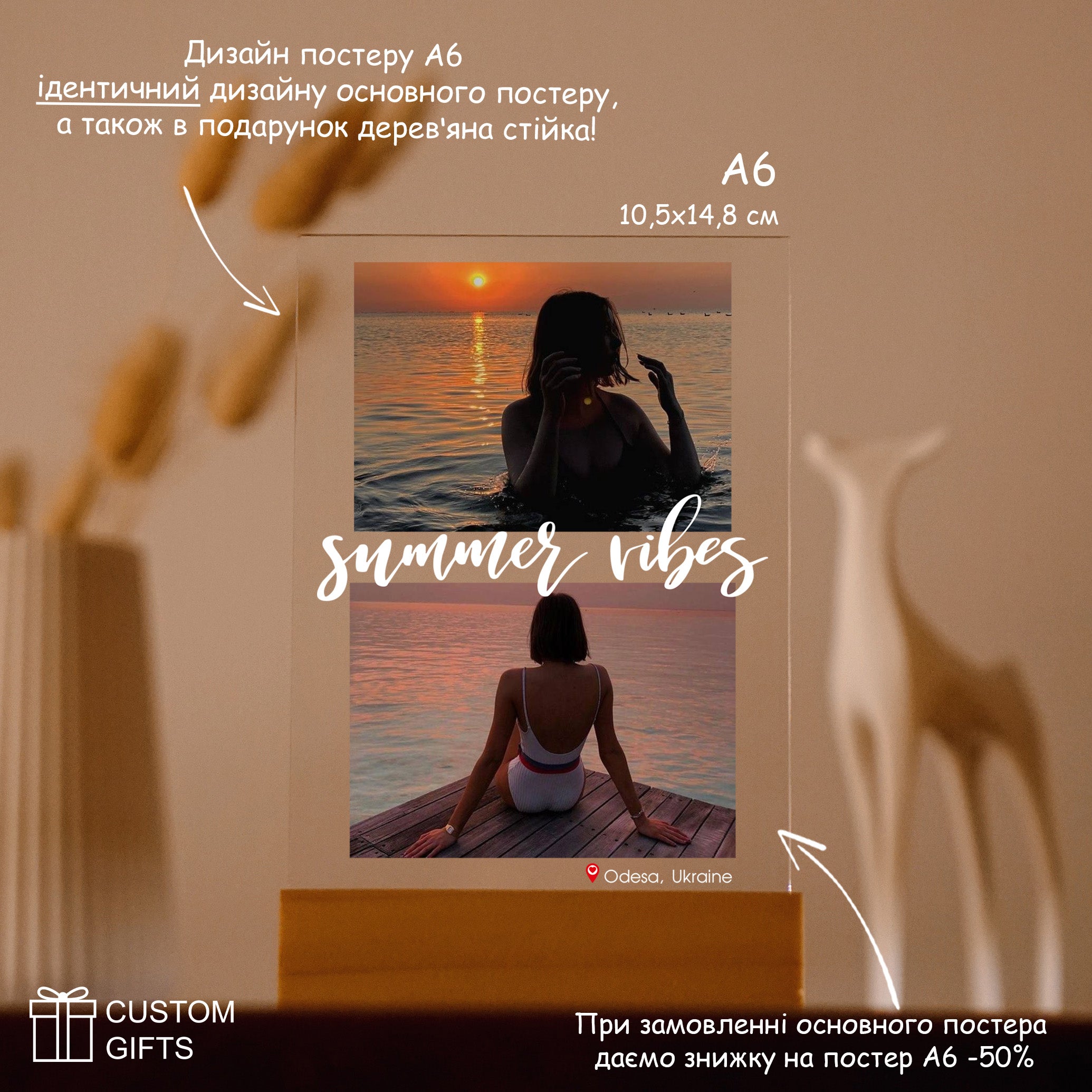 Photoposter з літніми спогадами та локацією — подарунок з відпустки